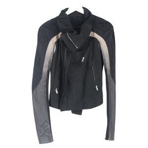 Rick Owens Eliel Paneled Cropped Biker Jacket in Black Leather